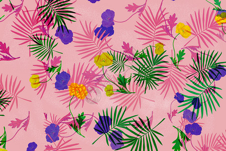 热带花叶植物背景插画