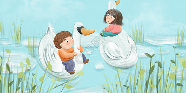 天鹅和男孩立春插画