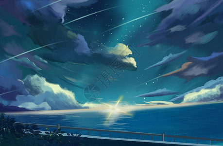 深海与星空深海夜空插画