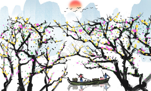 立春节气水彩树木水彩画高清图片