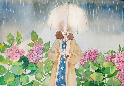 手绘乌云下雨插画