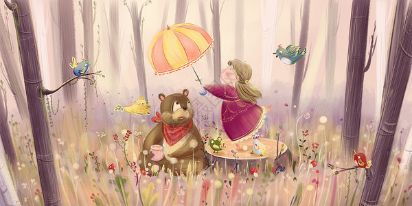 童话世界撑伞的女孩高清图片