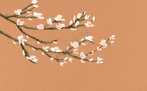 冬天树叶盛开的杏花插画
