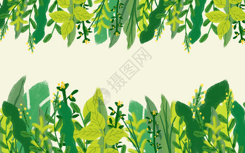 绿黄小清新植物背景插画