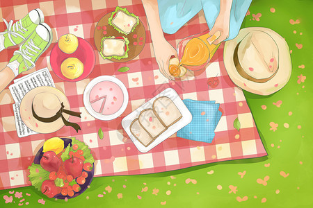 户外果汁春游野餐插画