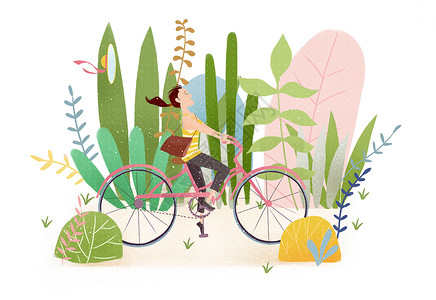 小自行车骑车女孩插画插画