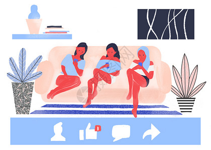 facebook登录女性的社交生活插画