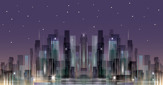繁荣城市城市夜景剪影插画插画