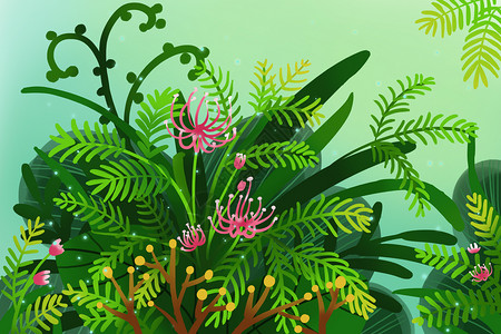 水彩热带背景图植物背景插画