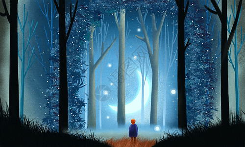 月亮森林迷失的丛林插画