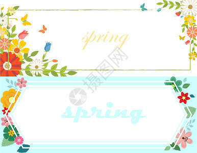 春天可爱标签边框花卉花边插画