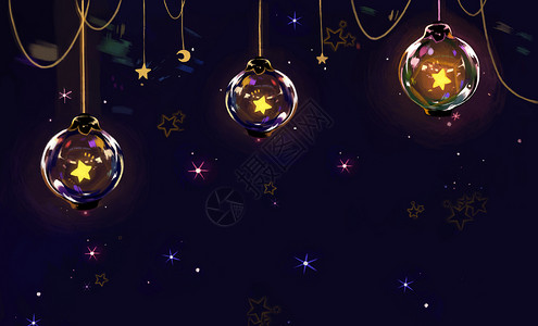 星星和圣诞球梦幻玻璃灯插画