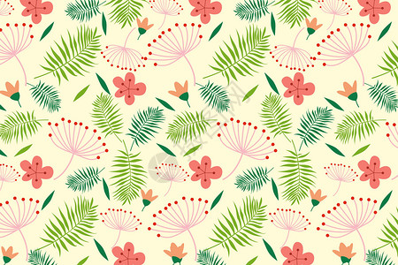粉色花朵和绿叶绿叶花朵元素背景插画