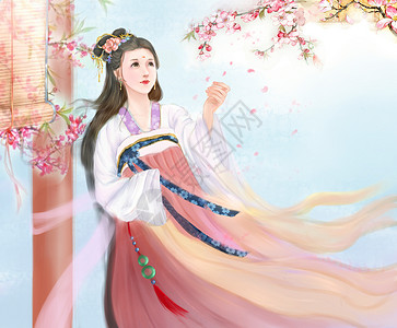 闭月羞花古代美女风景插画