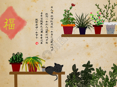 小清新盆栽一景背景图片
