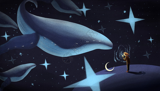 鲨鱼手绘鲸鱼的呼唤插画