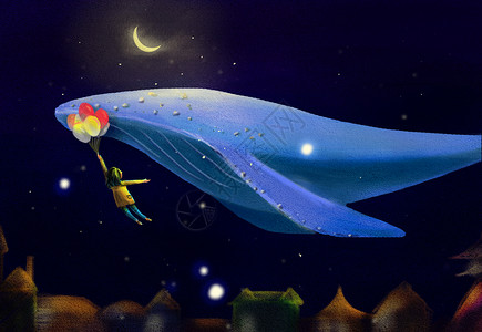 夜空中的鲸鱼天空中的巨鲸插画