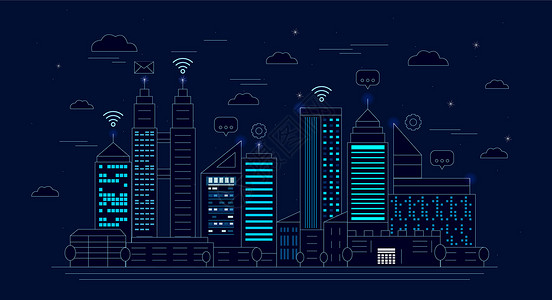 蓝色网信息化城市插画