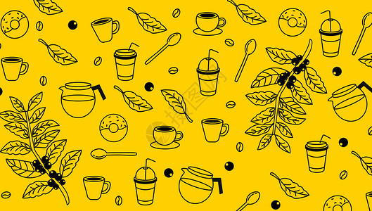快餐食品咖啡饮料元素背景插画