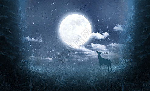 月亮和鹿梦幻森林设计图片