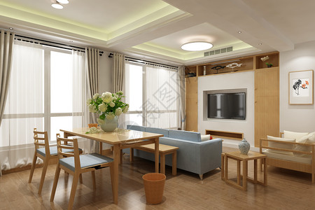 日式木质茶杯简约装修客厅效果设计图片