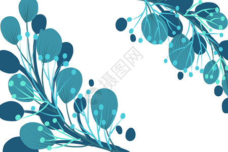 蓝色圆圈边框简约植物背景素材插画