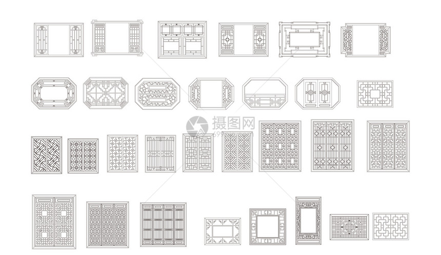中式窗户矢量图图片