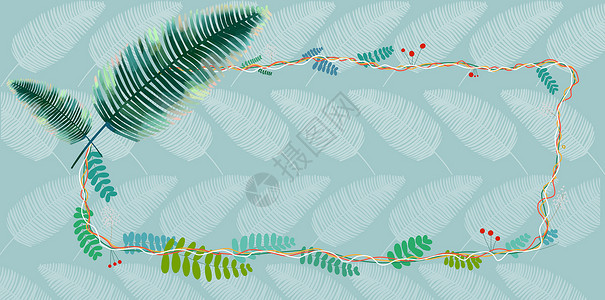 绿色线条框架植被背景插画