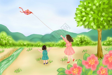 春游放风筝背景图片