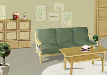 手绘家具沙发和风客厅插画