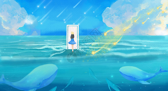 蓝鲸高清素材梦幻海边插画插画