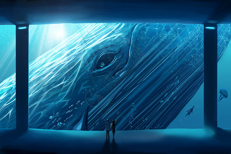 鲸鱼和小鱼海洋鲸鱼插画