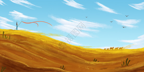 放牧少年黄土高坡背景高清图片