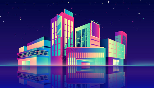 都市街道夜景渐变城市建筑插画
