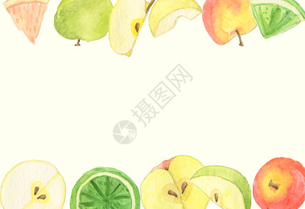 手绘吃完红苹果手绘水彩水果背景插画