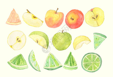 红青苹果素材水果水彩画元素背景插画