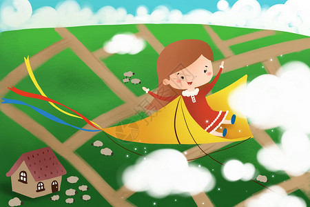 奇趣童话壁纸女孩风筝上的小女孩插画