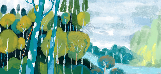 童话树林风景插画插画