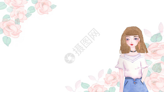 魅力妇女节女孩和花插画