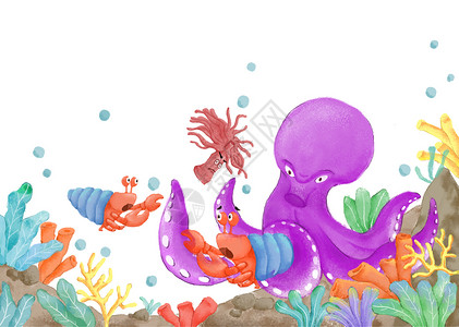 紫色地毯海葵海底故事插画