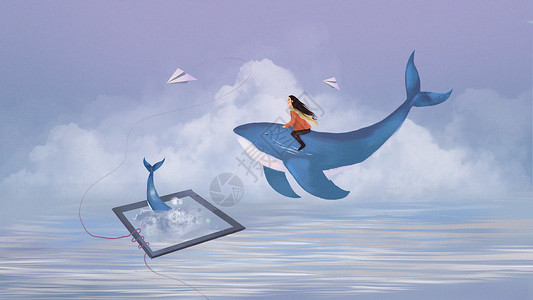 鲸梦梦中的鲸鱼插画