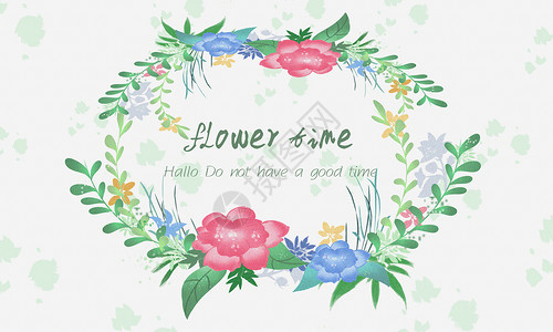 粉色花朵花边框花束花环插画