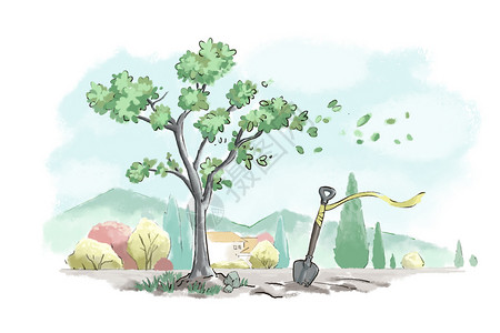 种植树木植树节插画