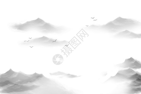 黑白山中国风山背景素材插画