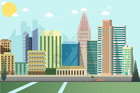 商务背景素材卡通城市矢量建筑插画