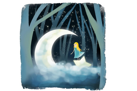 自由缥缈月亮森林插画