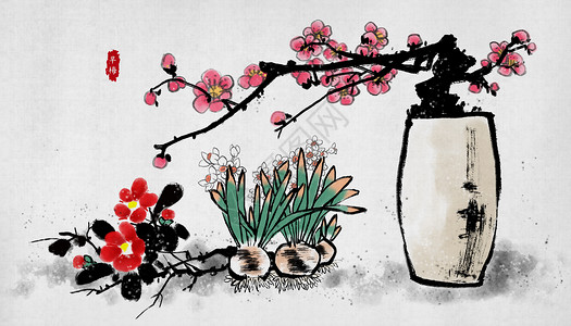 中国传统绘画梅花中国风水墨画插画