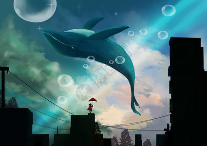 空中的鲸鱼背景图片