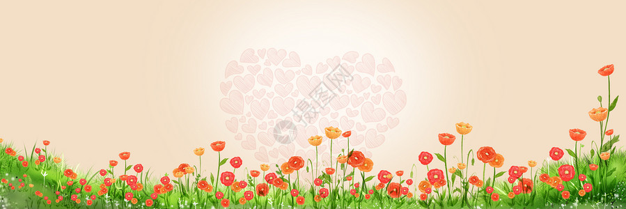 红色花朵和爱心小清新浪漫花背景设计图片