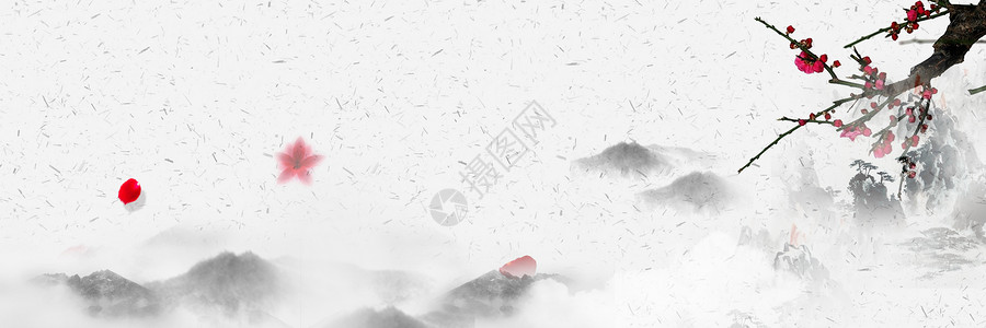 梅花山水画淡雅中国风山水画设计图片
